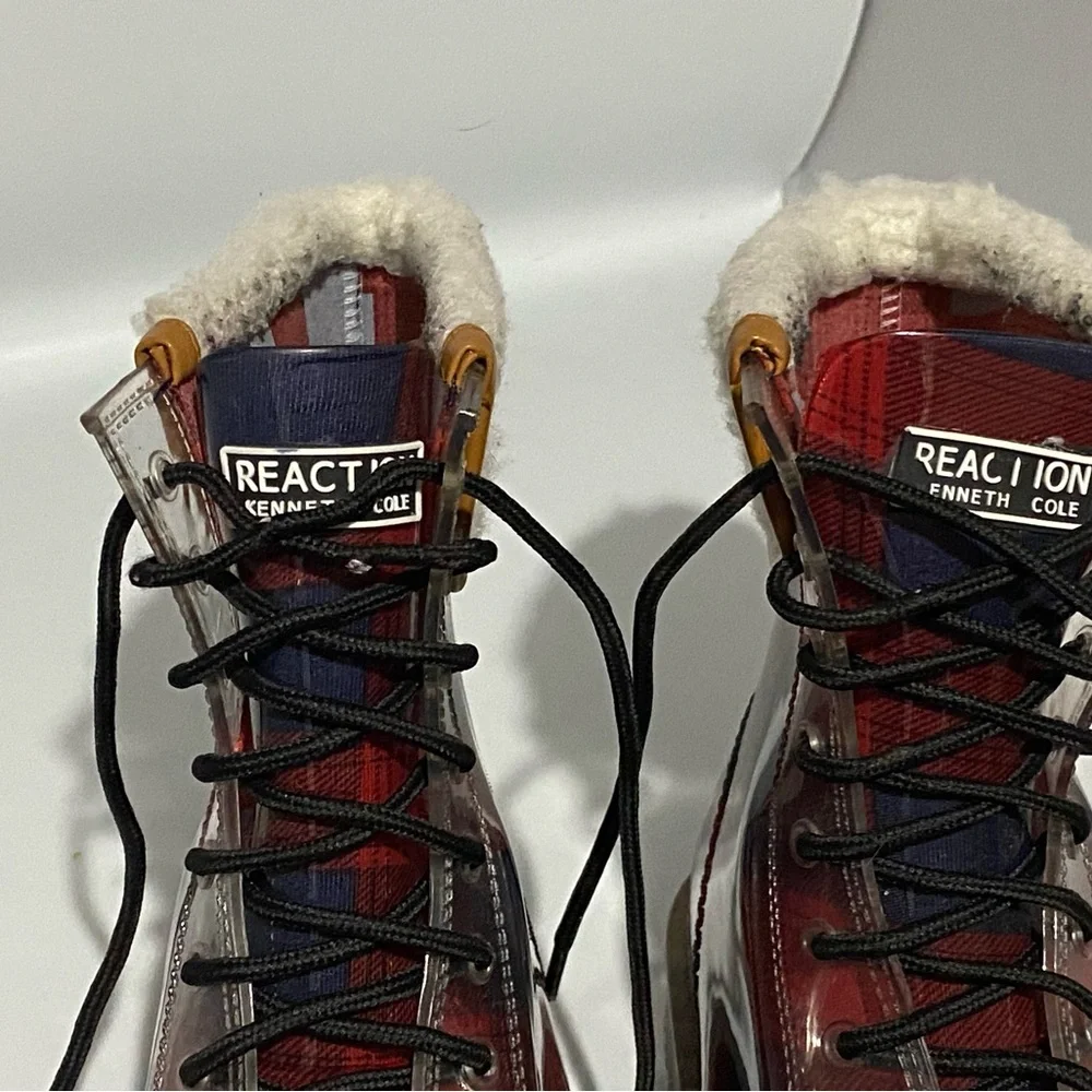 Kenneth Cole Reaction Red and Blue Plaid Winter Waterproof Boots
